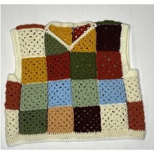 Vintage OOAK Handmade Crocheted Patchwork Hippie crop Vest Multicolor medium